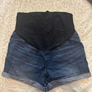 Maternity Denim Shorts with Black Support Panel